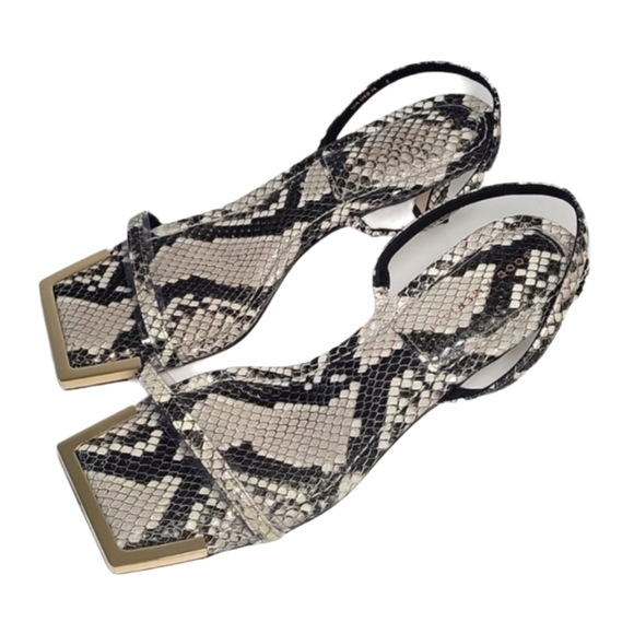 Nwot,Good American python stone  square toe kitten heel sandals women's size 8 - Picture 2 of 14